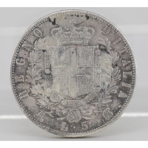 31 - Silver Italian 5 Lire Coin King Vittorio Emanuele II 1870, 90% Silver 25g
