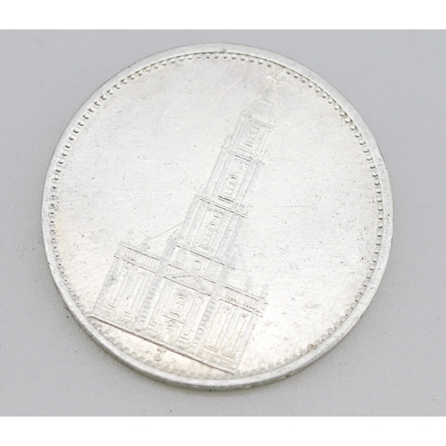 38 - Silver German 5 Reichsmark Coin 1934 - 90 % Silver, Silver Belgian 1 Franc Coin 1886 - 83.5% Silver ... 