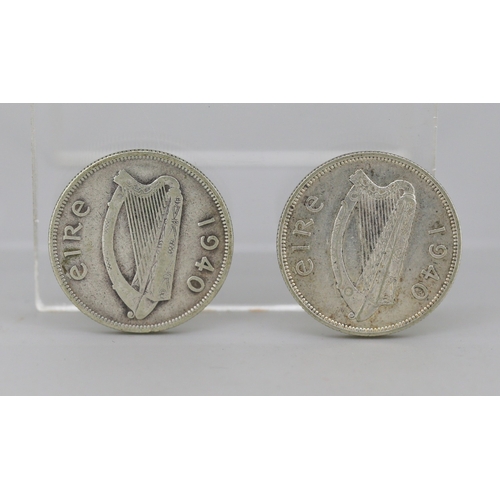 53 - Two Silver Irish 2 Shilling Coins 1940 - 75% Silver 22.8g