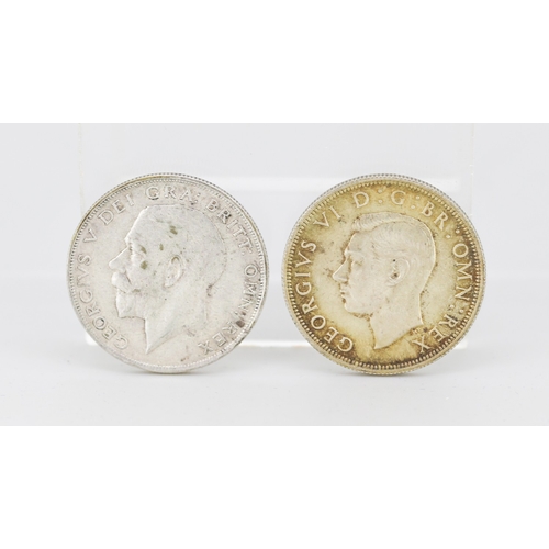 58 - Two British Silver Half Crown Coins King Geroge V 1941 and 1923 - 50% Silver 28.4g