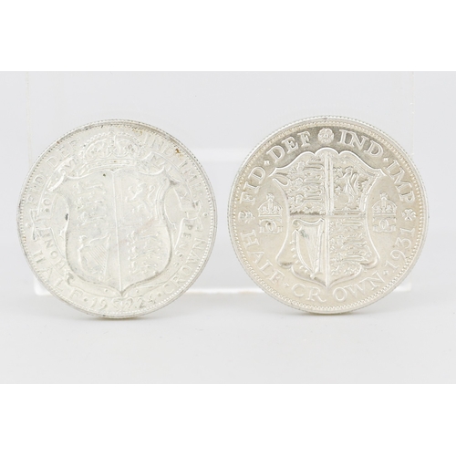 59 - Two British Silver Half Crown Coins King Geroge V 1931 and 1924 - 50% Silver 28.4g