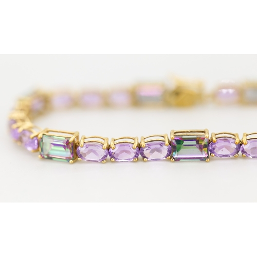 1 - Emerald Cut Mystic Topaz and Oval Cut Amethyst Set Bracelet, Mounted in 9 Carat Yellow Gold, 19.5cm ... 