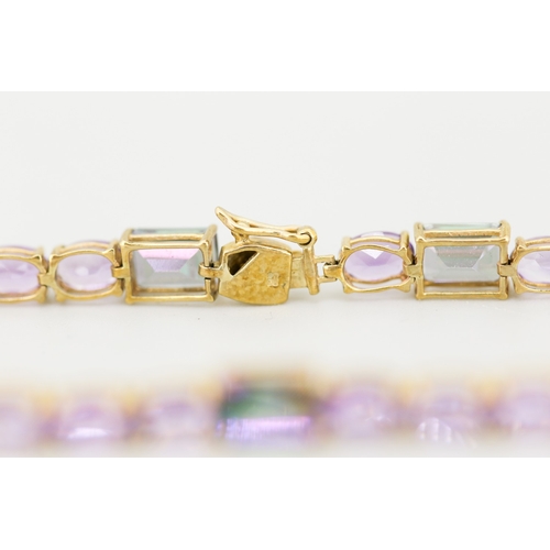 1 - Emerald Cut Mystic Topaz and Oval Cut Amethyst Set Bracelet, Mounted in 9 Carat Yellow Gold, 19.5cm ... 
