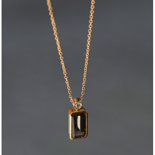 10 - Baguette Cut Tourmaline Bezel Set Pendant with Diamond Bezel Set Bail, Mounted in 18 Carat Yellow Go... 