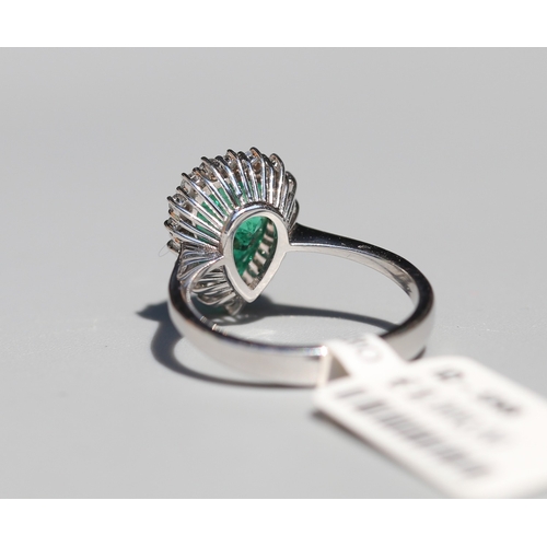 11 - Attractively Detailed, Pear Cut Colombian Emerald Set Ring with Diamond Set Surround, Mounted in 18 ... 