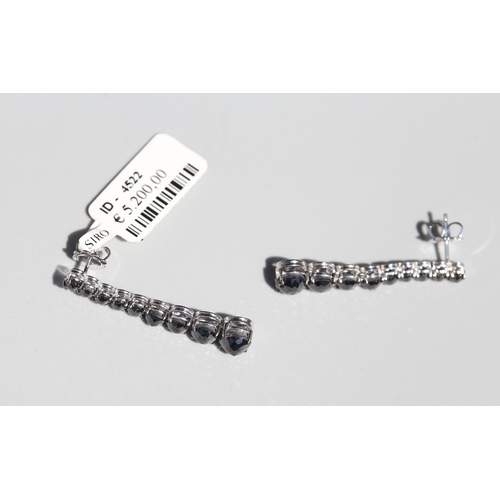 13 - Pair of Finely Detailed, Facet Cut Black Diamond - Nine Stone Graduated Form Drop Earrings, Mounted ... 