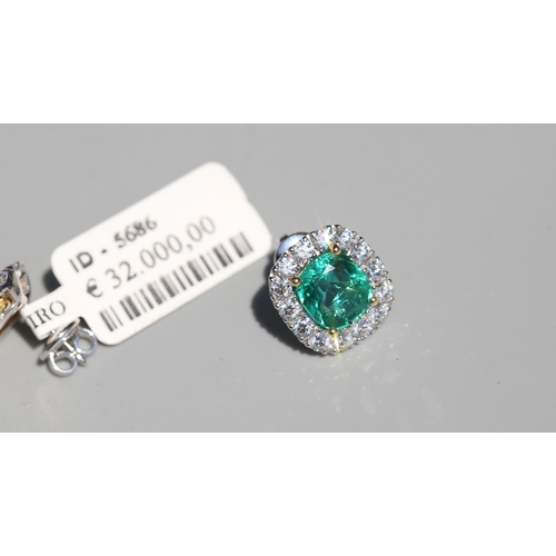 14 - Pair of Attractively Detailed, Emerald Set Centre Stone Earrings with Diamond Halo Set Surround, Mou... 