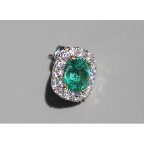 14 - Pair of Attractively Detailed, Emerald Set Centre Stone Earrings with Diamond Halo Set Surround, Mou... 