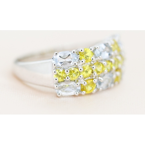17 - Sky Blue and Yellow Topaz Set Cluster Ring, Mounted in 9 Carat White Gold Ring, Size M and a Half