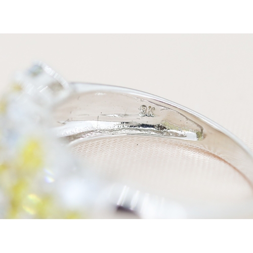 17 - Sky Blue and Yellow Topaz Set Cluster Ring, Mounted in 9 Carat White Gold Ring, Size M and a Half