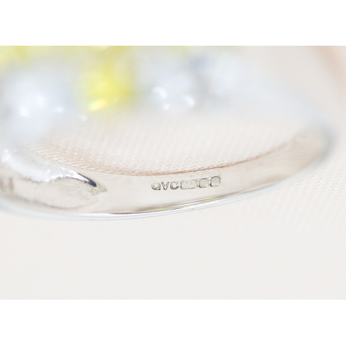 17 - Sky Blue and Yellow Topaz Set Cluster Ring, Mounted in 9 Carat White Gold Ring, Size M and a Half