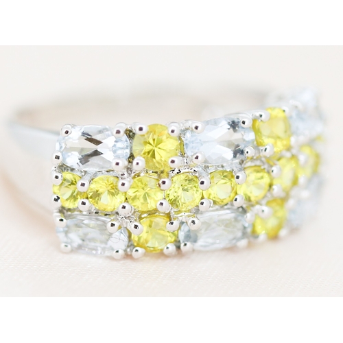 17 - Sky Blue and Yellow Topaz Set Cluster Ring, Mounted in 9 Carat White Gold Ring, Size M and a Half
