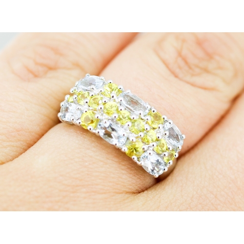 17 - Sky Blue and Yellow Topaz Set Cluster Ring, Mounted in 9 Carat White Gold Ring, Size M and a Half