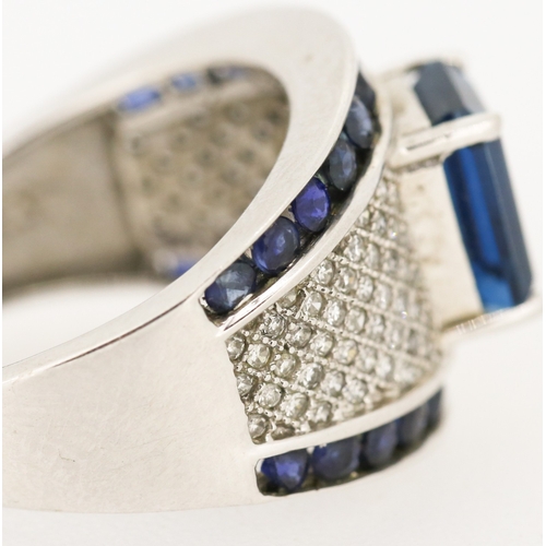 18 - Attractively Detailed Blue Tourmaline Set Ring with Diamond Cluster Set Surround, Further Set with S... 