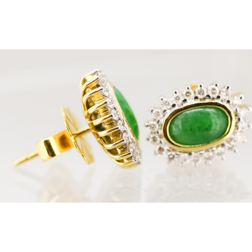21 - Pair of Jade Bezel Set Earrings with Diamond Set Halo Surround, Mounted in 18 Carat Yellow Gold, 13m... 