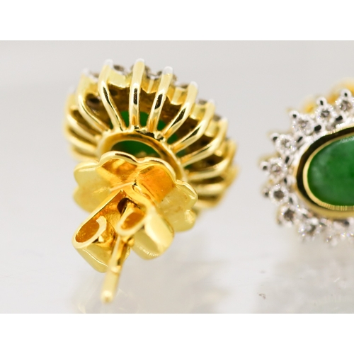 21 - Pair of Jade Bezel Set Earrings with Diamond Set Halo Surround, Mounted in 18 Carat Yellow Gold, 13m... 