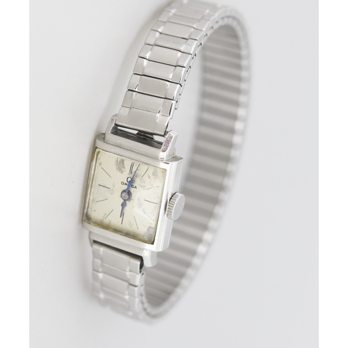 Vintage Omega Silver Tone Ladies Wristwatch, Elastic Strap