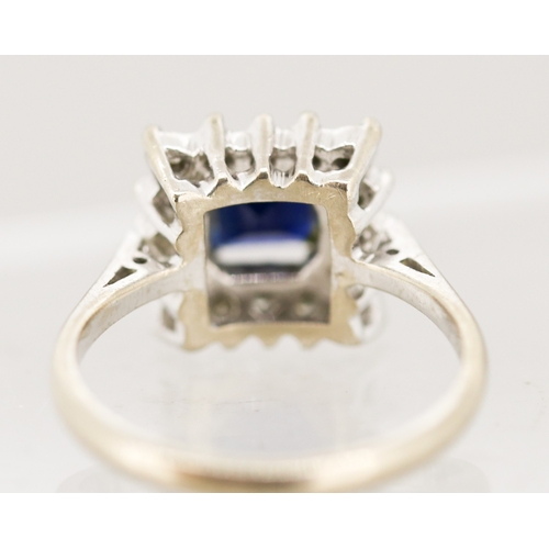 22 - Sapphire Set Ring with Diamond Set Square Halo, Mounted in 18 Carat White Gold, Ring Size N