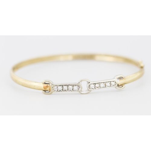 Gemset Horsebit Motif Bangle Bracelet, Mounted in 9 Carat Yellow and Whtie Gold, Inner Width 6cm
