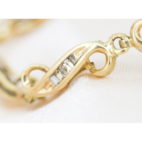 24 - Baguette Cut Diamond Set, Fancy Link Bracelet Mounted in 14 Carat Yellow Gold 18.5cm Long, Note One ... 