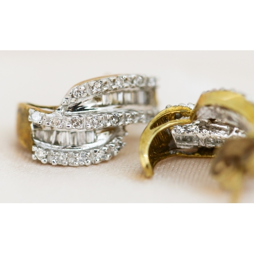 25 - Pair of Diamond Cluster Set, Ribbon Form Earrings, Mounted in 9 Carat Yellow Gold 1.5cm High