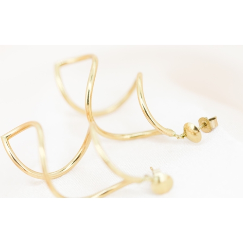 26 - Pair of 9 Carat Yellow Gold Spiral Form Drop Earrings, 5cm Drop