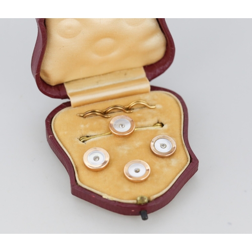 Set of Three Gilded Buttons and Tie Pin Contained within Original Presentation Case