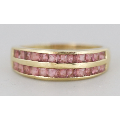 Kunzite Twin Row Set Cluster Ring Mounted in 9 Carat Yellow Gold Ring Size P and a Half