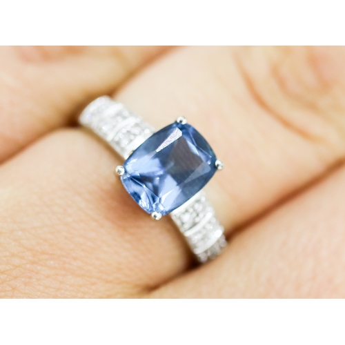 28 - London Blue Topaz Set Ring with Diamond Cluster Set Shoulders, Mounted in 9 Carat White Gold, Ring S... 