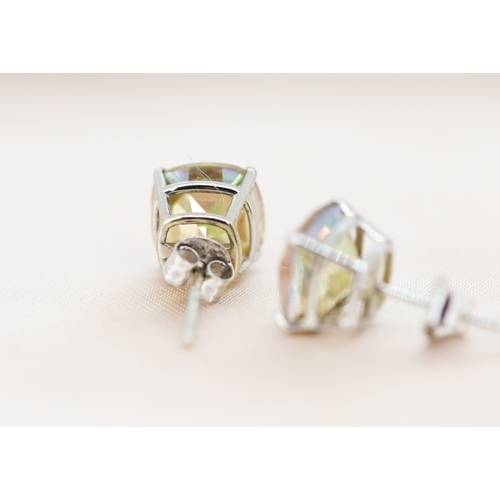 3 - Pair of Facet Cut Mystic Topaz Set Earrings Mounted in 14 Carat White Gold 8mm High