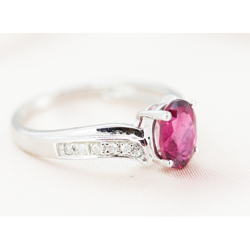 30 - Pink Tourmaline Set Ring with Diamonds Set to Shoulders, Mounted in 9 Carat White Gold, Ring Size N