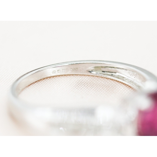 30 - Pink Tourmaline Set Ring with Diamonds Set to Shoulders, Mounted in 9 Carat White Gold, Ring Size N