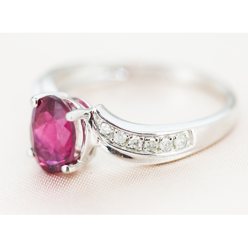 30 - Pink Tourmaline Set Ring with Diamonds Set to Shoulders, Mounted in 9 Carat White Gold, Ring Size N