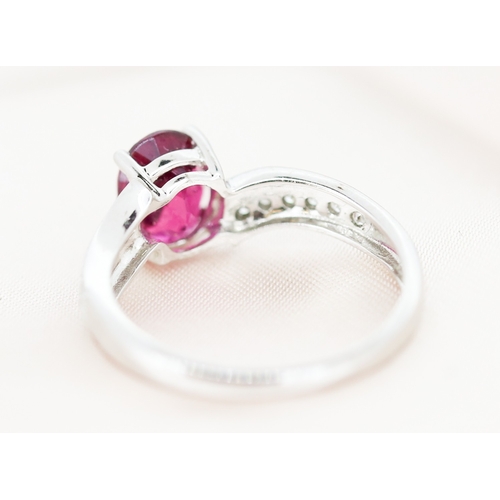 30 - Pink Tourmaline Set Ring with Diamonds Set to Shoulders, Mounted in 9 Carat White Gold, Ring Size N