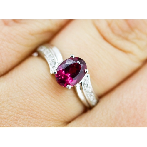 30 - Pink Tourmaline Set Ring with Diamonds Set to Shoulders, Mounted in 9 Carat White Gold, Ring Size N