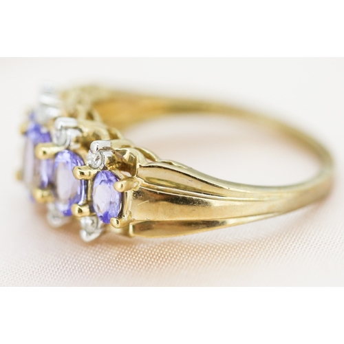 31 - Attractively Detailed, Tanzanite Five Stone Set Ring, Graduated Form with Further Diamond Insets, Mo... 