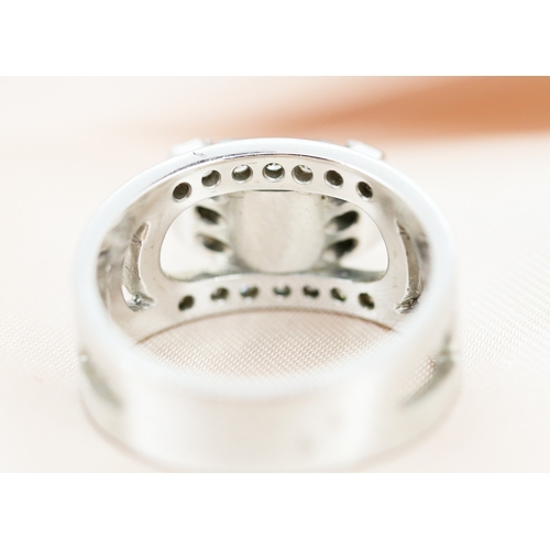 34 - Unusual Form, Emerald Cut Aquamarine Set Ring with Diamond Set Surround, Mounted in 18 Carat White G... 