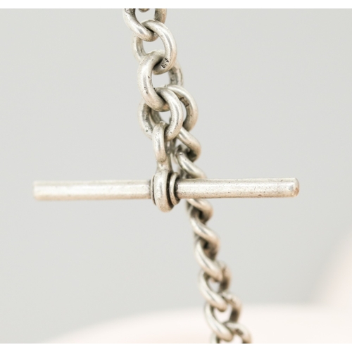 38 - Sterling Silver T-Bar Albert Pocket Watch Chain, Graduated Form with Shield Fob, 35cm Long - Fob 5cm