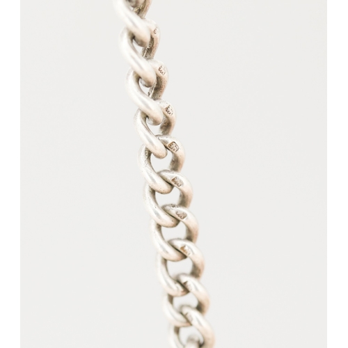 38 - Sterling Silver T-Bar Albert Pocket Watch Chain, Graduated Form with Shield Fob, 35cm Long - Fob 5cm