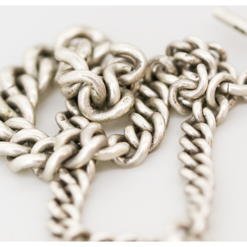 38 - Sterling Silver T-Bar Albert Pocket Watch Chain, Graduated Form with Shield Fob, 35cm Long - Fob 5cm