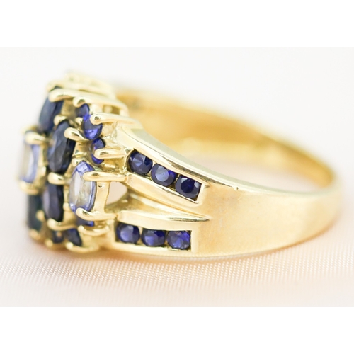 39 - Attractively Detailed, Sapphire Set Cluster Ring, Mounted in 9 Carat Yellow Gold, Ring Size M
