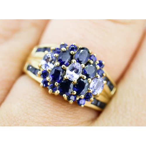 39 - Attractively Detailed, Sapphire Set Cluster Ring, Mounted in 9 Carat Yellow Gold, Ring Size M