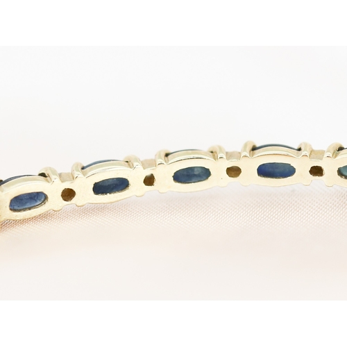 40 - Sapphire Five Stone Set Bangle Bracelet with Diamond Insets, Mounted in 9 Carat Yellow Gold, Inner W... 