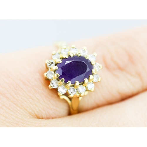 41 - Amethyst Set Ring with Diamond Set Halo Surround, Mounted in 18 Carat Yellow Gold, Ring Size K