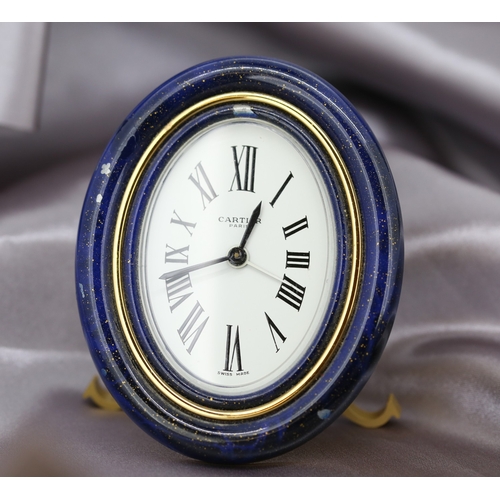 45 - Cartier Baignoire Alarm Clock, Circa 1980, Blue Enamel Imitation of Lapis Lazuli, White Dial with Ro... 