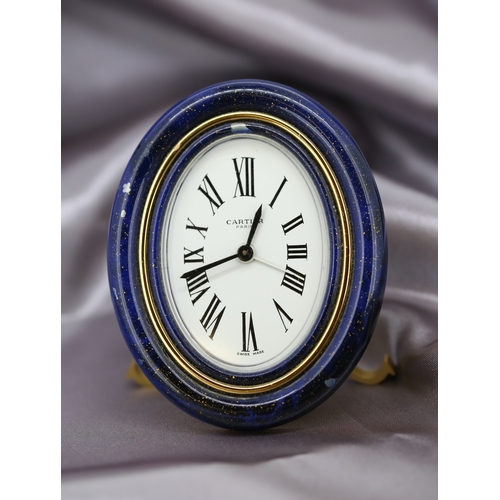 45 - Cartier Baignoire Alarm Clock, Circa 1980, Blue Enamel Imitation of Lapis Lazuli, White Dial with Ro... 