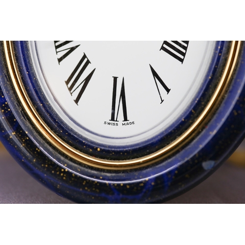 45 - Cartier Baignoire Alarm Clock, Circa 1980, Blue Enamel Imitation of Lapis Lazuli, White Dial with Ro... 