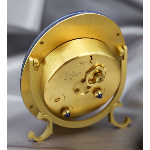 45 - Cartier Baignoire Alarm Clock, Circa 1980, Blue Enamel Imitation of Lapis Lazuli, White Dial with Ro... 