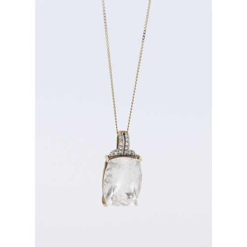 Quartz Set Pendant with Further Gemstone Inset to Bail, Mounted in 9 Carat Yellow Gold 2cm High Set on 9 Carat Yellow Gold Chain 60cm Long