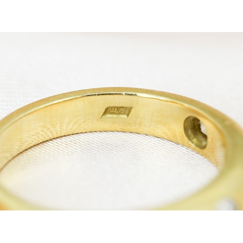46 - Diamond Three Stone Ring, Bezel Set Mounted in 18 Carat Yellow Gold, Ring Size O